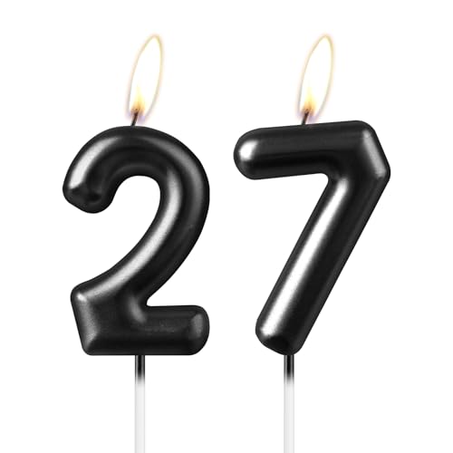 Pearl Black Number 27 Kerze, Schöne Party Cake Topper Funkelnde Schwarze Geburtstagstorte Dekoration für Frauen und Männer von mciskin