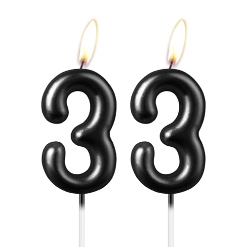 Pearl Black Number 33 Kerze, Schöne Party Cake Topper Funkelnde Schwarze Geburtstagstorte Dekoration für Frauen und Männer von mciskin