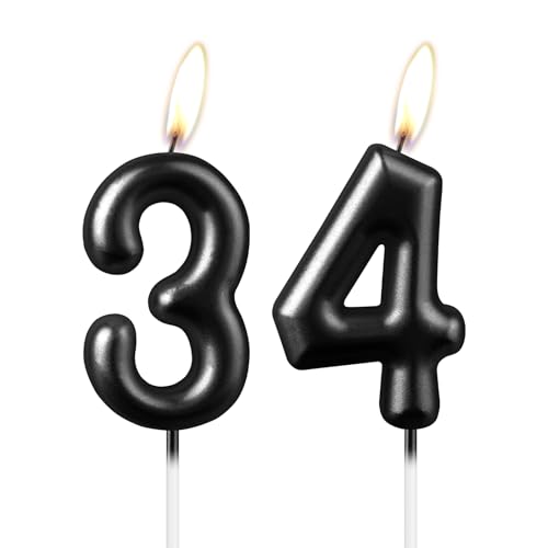 Pearl Black Number 34 Kerze, Schöne Party Cake Topper Funkelnde Schwarze Geburtstagstorte Dekoration für Frauen und Männer von mciskin