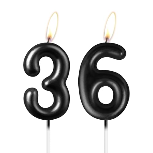 Pearl Black Number 36 Kerze, Schöne Party Cake Topper Funkelnde Schwarze Geburtstagstorte Dekoration für Frauen und Männer von mciskin