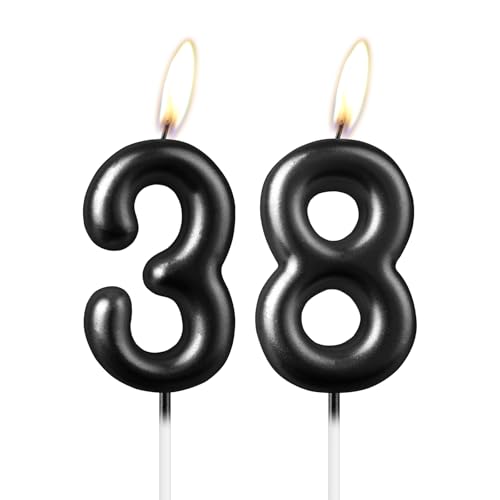 Pearl Black Number 38 Kerze, Schöne Party Cake Topper Funkelnde Schwarze Geburtstagstorte Dekoration für Frauen und Männer von mciskin