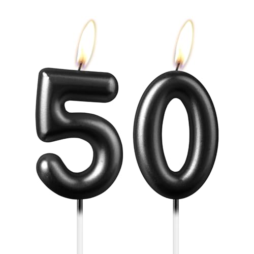 Pearl Black Number 50 Kerze, Schöne Party Cake Topper Funkelnde Schwarze Geburtstagstorte Dekoration für Frauen und Männer von mciskin