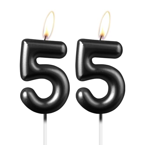 Pearl Black Number 55 Kerze, Schöne Party Cake Topper Funkelnde Schwarze Geburtstagstorte Dekoration für Frauen und Männer von mciskin