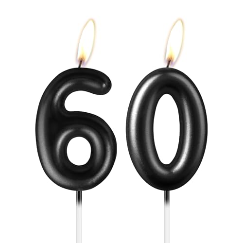 Pearl Black Number 60 Kerze, Schöne Party Cake Topper Funkelnde Schwarze Geburtstagstorte Dekoration für Frauen und Männer von mciskin