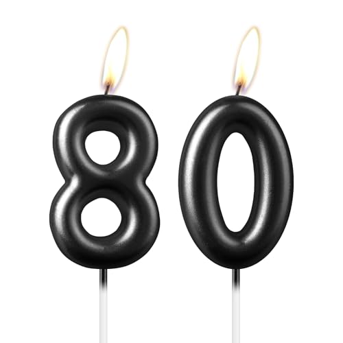 Pearl Black Number 80 Kerze, Schöne Party Cake Topper Funkelnde Schwarze Geburtstagstorte Dekoration für Frauen und Männer von mciskin