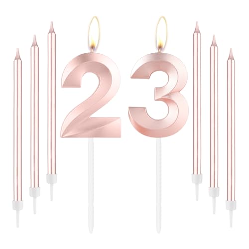 Rose Gold 23th Geburtstag Kerzen, Rose Gold Zahl 23 Kerze, Rose dünne lange Kerzen, Geburtstag Kerze, Rose Gold Kuchen Topper für Mädchen Frauen Geburtstagsparty, 23th Hochzeit Jubiläum Dekorationen Rose Gold 23th Geburtstag Kerzen, Rose Gold Zahl 23 Kerze, Rose dünne lange Kerzen, Geburtstag Kerze, Rose Gold Kuchen Topper für Mädchen Frauen Geburtstagsparty, 23th Hochzeit Jubiläum Dekorationen von mciskin