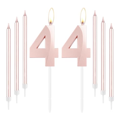 Rose Gold 44th Birthday Candles, Rose Gold Number 44 Candle, Rose Thin Long Candles, Happy Birthday Candle, Rose Gold Cake Topper for Girls Women Birthday Party, 44th Wedding Anniversary Decorations von mciskin