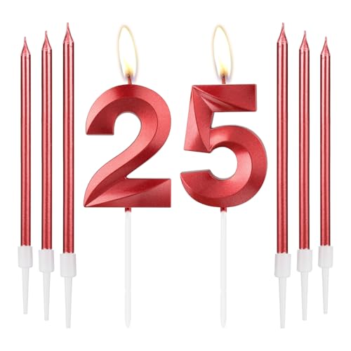 Rote Kerzen zum 25th Geburtstag, rote 3D Zahl 25 Zahlenkerzen, Dekor für Mädchen 25th Geburtstag, rote Kerzen-Kuchenaufsatz für Mädchen Frauen Geburtstag Party, rote lange Kerze,25th Hochzeitstag Rote Kerzen zum 25th Geburtstag, rote 3D Zahl 25 Zahlenkerzen, Dekor für Mädchen 25th Geburtstag, rote Kerzen-Kuchenaufsatz für Mädchen Frauen Geburtstag Party, rote lange Kerze,25th Hochzeitstag von mciskin