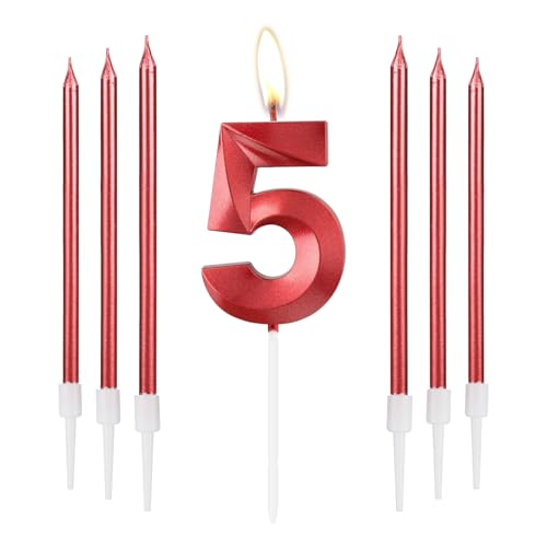 Rote Kerzen zum 5th Geburtstag, rote 3D Zahl 5 Zahlenkerzen, Dekor für Mädchen 5th Geburtstag, rote Kerzen-Kuchenaufsatz für Mädchen Frauen Geburtstag Party, rote lange Kerze,5th Hochzeitstag Dekor Rote Kerzen zum 5th Geburtstag, rote 3D Zahl 5 Zahlenkerzen, Dekor für Mädchen 5th Geburtstag, rote Kerzen-Kuchenaufsatz für Mädchen Frauen Geburtstag Party, rote lange Kerze,5th Hochzeitstag Dekor von mciskin