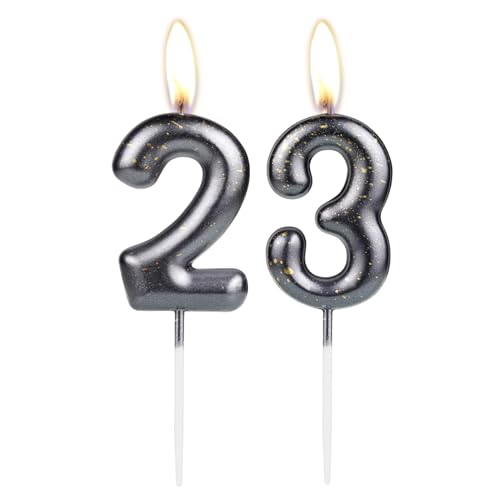 Sparkling Light Black 23rd Birthday Number Candle, Black Number 23 Cake Candle, Birthday Cake Topper Cupcake Girl Boy, Wedding Anniversary Decoration von mciskin