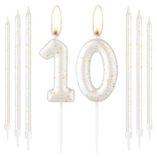weiße -goldene Kerzen zum 10. Geburtstag, weiße Zahl 10 Kerzen mit goldenen Pailletten für Kuchen Frauen und Männer Dekoration, zum 10. Geburtstag für Mädchen und Jungen Geburtstag Party weiße -goldene Kerzen zum 10. Geburtstag, weiße Zahl 10 Kerzen mit goldenen Pailletten für Kuchen Frauen und Männer Dekoration, zum 10. Geburtstag für Mädchen und Jungen Geburtstag Party von mciskin