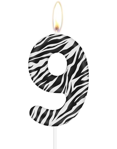 Zebra 9th Birthday Candles, Zebra Print Number 9 Candle, Zebra 9th Birthday Decorations, Jungle Animal Themed for Baby Girl Boy Birthday Party Decor Supplies, Animal Print Party Decorations von mciskin