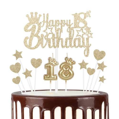 mciskin 18 Happy Birthday Kerzen Cake Toppers, Krone Nummer 18 Kerze für Kuchen, Mädchen 18 Geburtstag Deko, Kuchen Kerze Cake Topper für Frauen Geburtstagsfeier Hochzeitstag (Champagner Gold) von mciskin