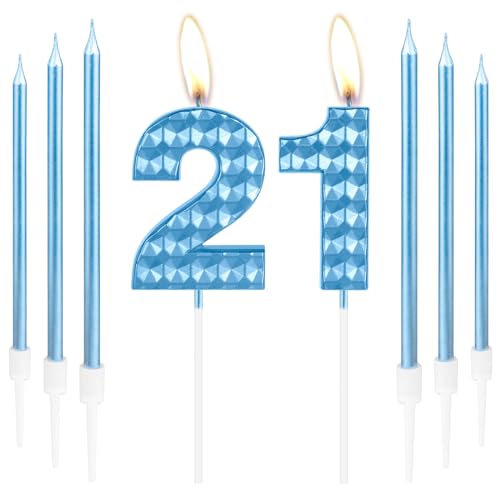 mciskin 21. Geburtstag Kerzen Mädchen Jungen 21 Geburtstag Dekorationen Blau Geburtstag Zahl 21 Kerzen Happy Birthday Kerze Blau Kuchen Kerzen Topper für Frauen Männer Geburtstag Party Hochzeitstag von mciskin