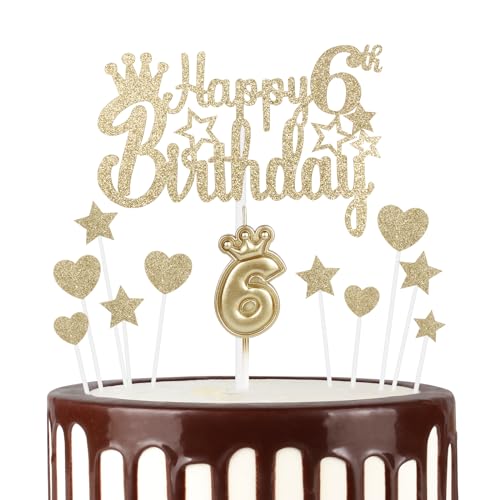 mciskin 6th Happy Birthday Kerzen Cake Toppers Krone Nummer 6 Kerze für Kuchen Mädchen 6 Geburtstag Dekorationen Kuchen Kerzen Kuchen Topper für Baby Geburtstag Party Hoc von mciskin