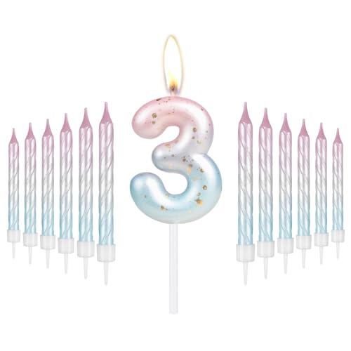 mciskin Kerze mit Zahl 3 für Geburtstagskuchen, bunte Kerzen für Mädchen und Jungen, Dekoration zum 3. Geburtstag, rosa und blau, Kuchenkerzen für Geburtstag, Party, Hochzeitstag mciskin Kerze mit Zahl 3 für Geburtstagskuchen, bunte Kerzen für Mädchen und Jungen, Dekoration zum 3. Geburtstag, rosa und blau, Kuchenkerzen für Geburtstag, Party, Hochzeitstag von mciskin