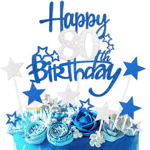 mciskin Kuchendekoration zum 80. Geburtstag, Dekoration für Männer, personalisierbar, königsblau, glitzernd, Stern-Cupcake-Topper für Mädchen, Jungen, Frauen, Männer, Party-Dekorationen mciskin Kuchendekoration zum 80. Geburtstag, Dekoration für Männer, personalisierbar, königsblau, glitzernd, Stern-Cupcake-Topper für Mädchen, Jungen, Frauen, Männer, Party-Dekorationen von mciskin