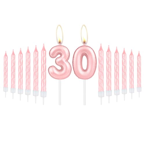 mciskin Mädchen 30 Geburtstag Kerzen Set, Rosa Spiralkerzen, Zahl 30 Kerzen Kuchen Cupcake Topper für Kuchen, Geburtstagskerzen für Frauen, Rosa Thema für 30 Geburtstag Dekorationen Hochzeitstag von mciskin