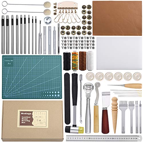 Leder Nähwerkzeuge 44 Stück Leder Handwerkzeug Kit für Handnähen, Nähen, Stempelset und Sattelherstellung 44psc basic tools kit von medoga