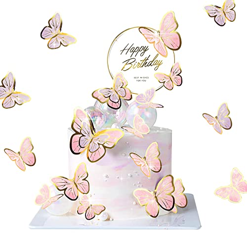 21 Stück Schmetterlinge Kuchen Deko, Glitter Butterfly Cake Topper, Gold Rosa Geburtstag Kuchendekoration, Perfekt zum Dekorieren von Cupcakes, Geburtstagstorten für Mädchen (Schmetterling) von meetyours