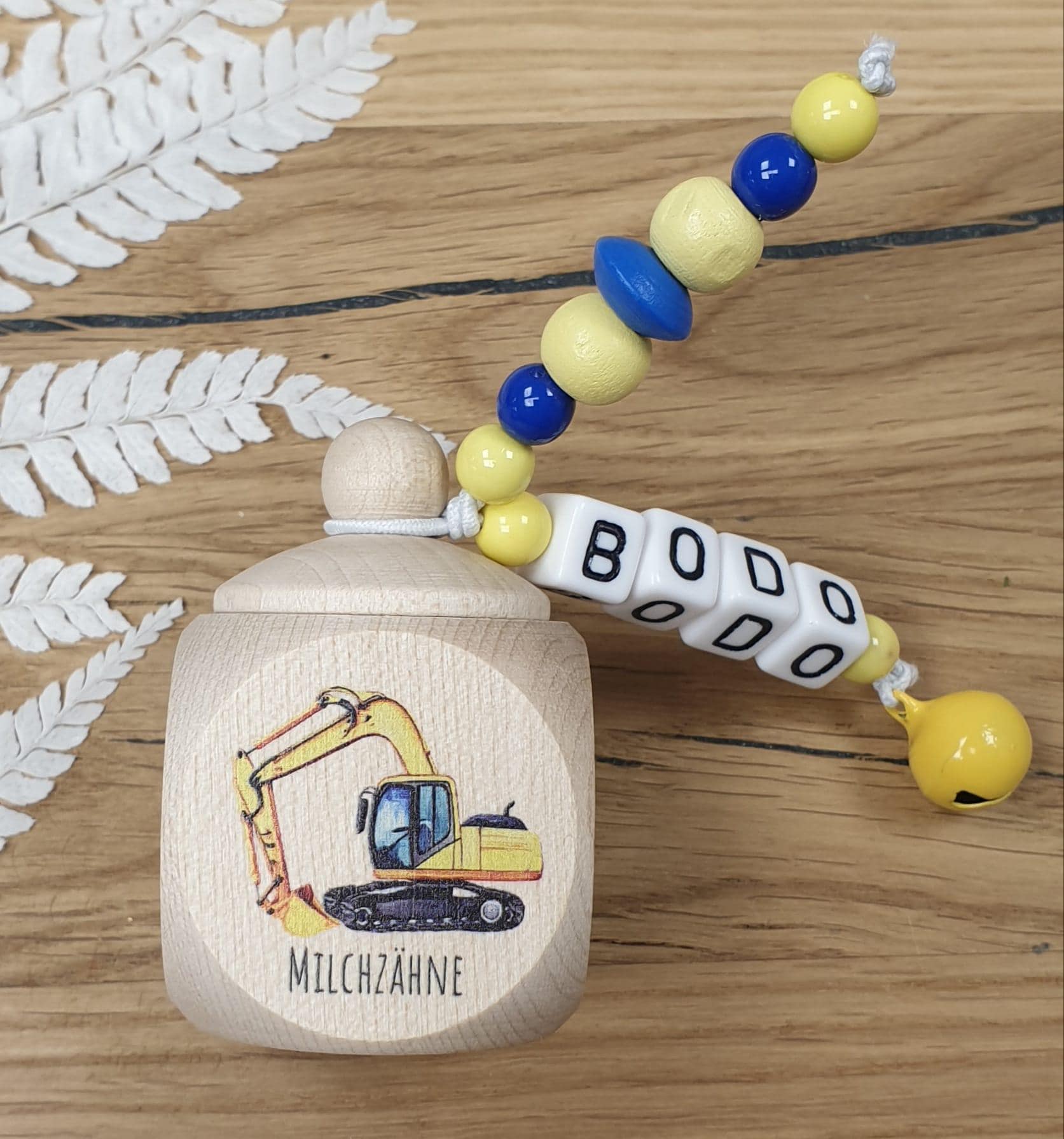 Zahndose Aus Holz Bagger - Personalisiert Zur Aufbewahrung Der Milchzähne von meinkerzenshop