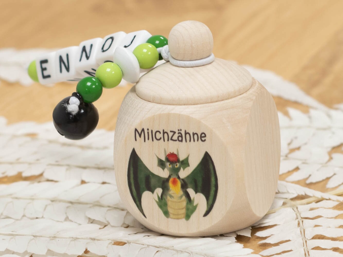 Zahndose Aus Holz Drache - Personalisiert Zur Aufbewahrung Der Milchzähne von meinkerzenshop