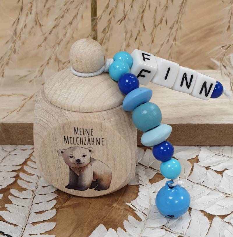 Zahndose Aus Holz Eisbär - Personalisiert Zur Aufbewahrung Der Milchzähne von meinkerzenshop