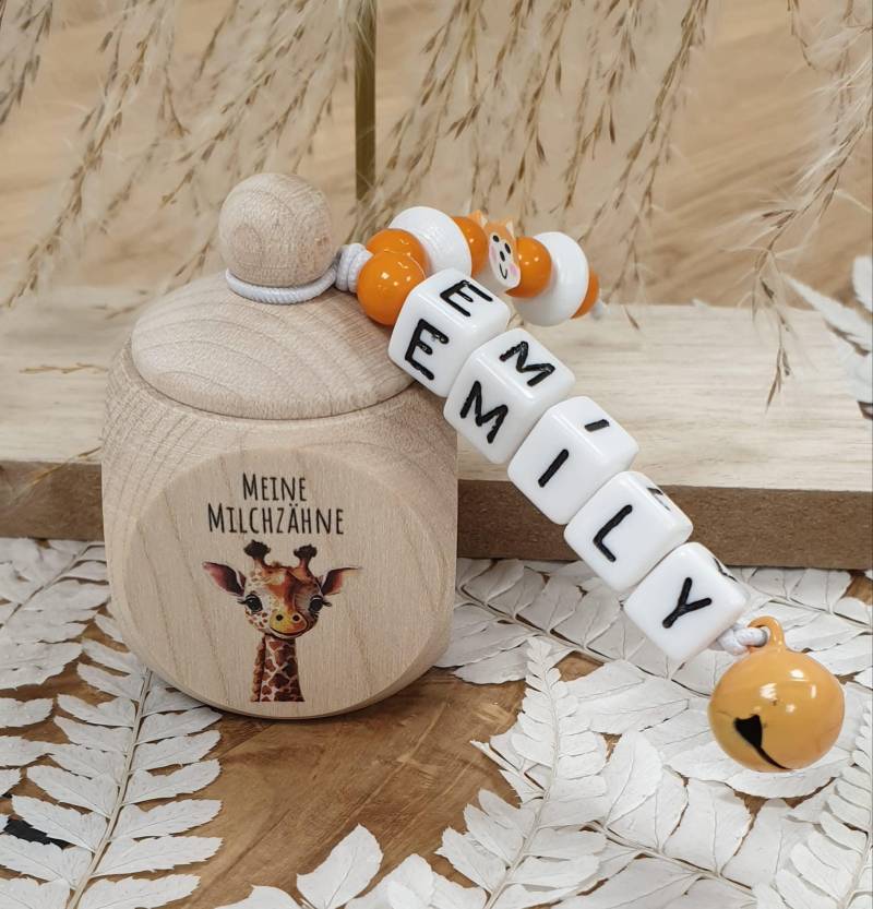 Zahndose Aus Holz Giraffe - Personalisiert Zur Aufbewahrung Der Milchzähne von meinkerzenshop