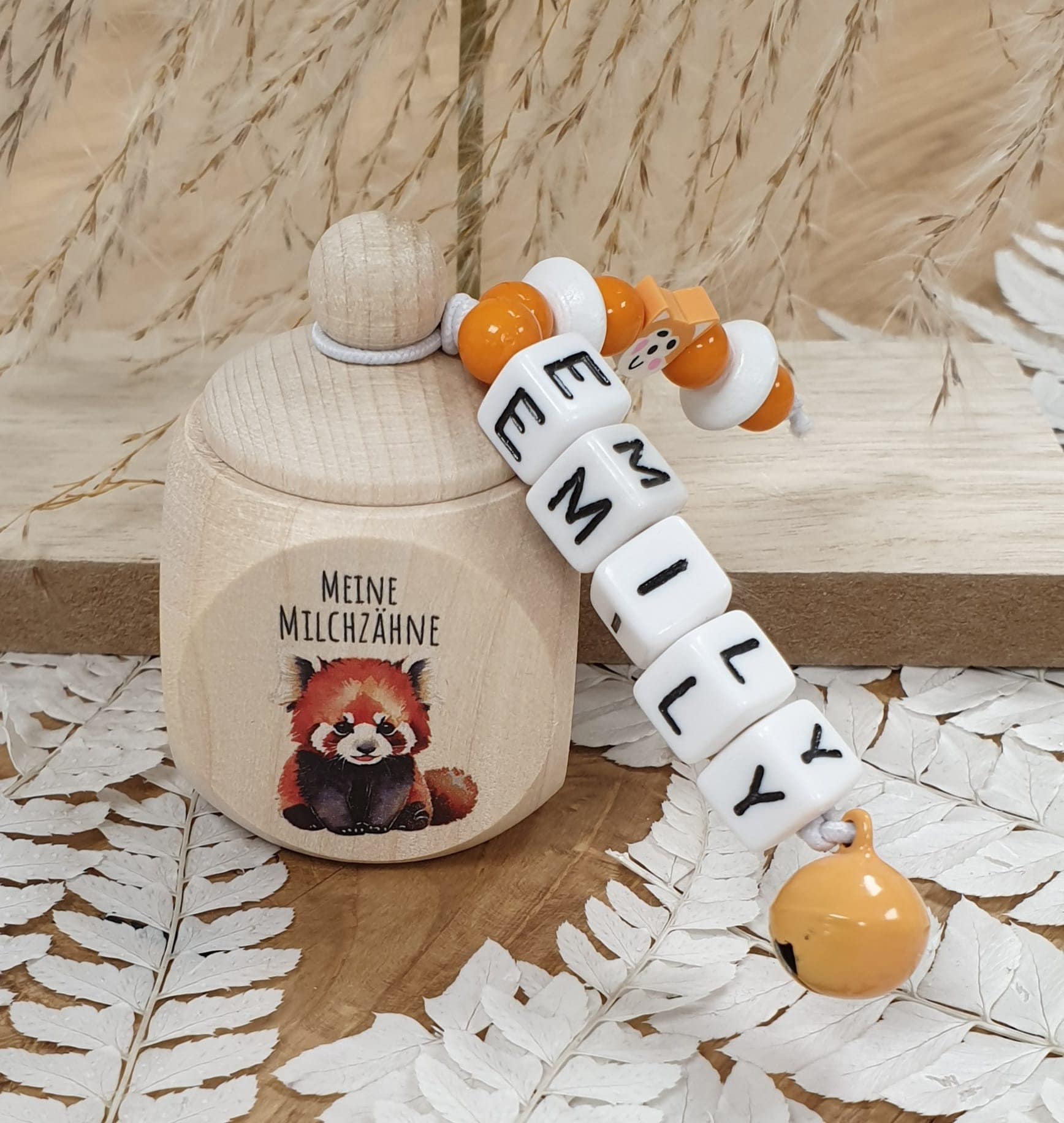 Zahndose Aus Holz Roter Panda - Personalisiert Zur Aufbewahrung Der Milchzähne von meinkerzenshop