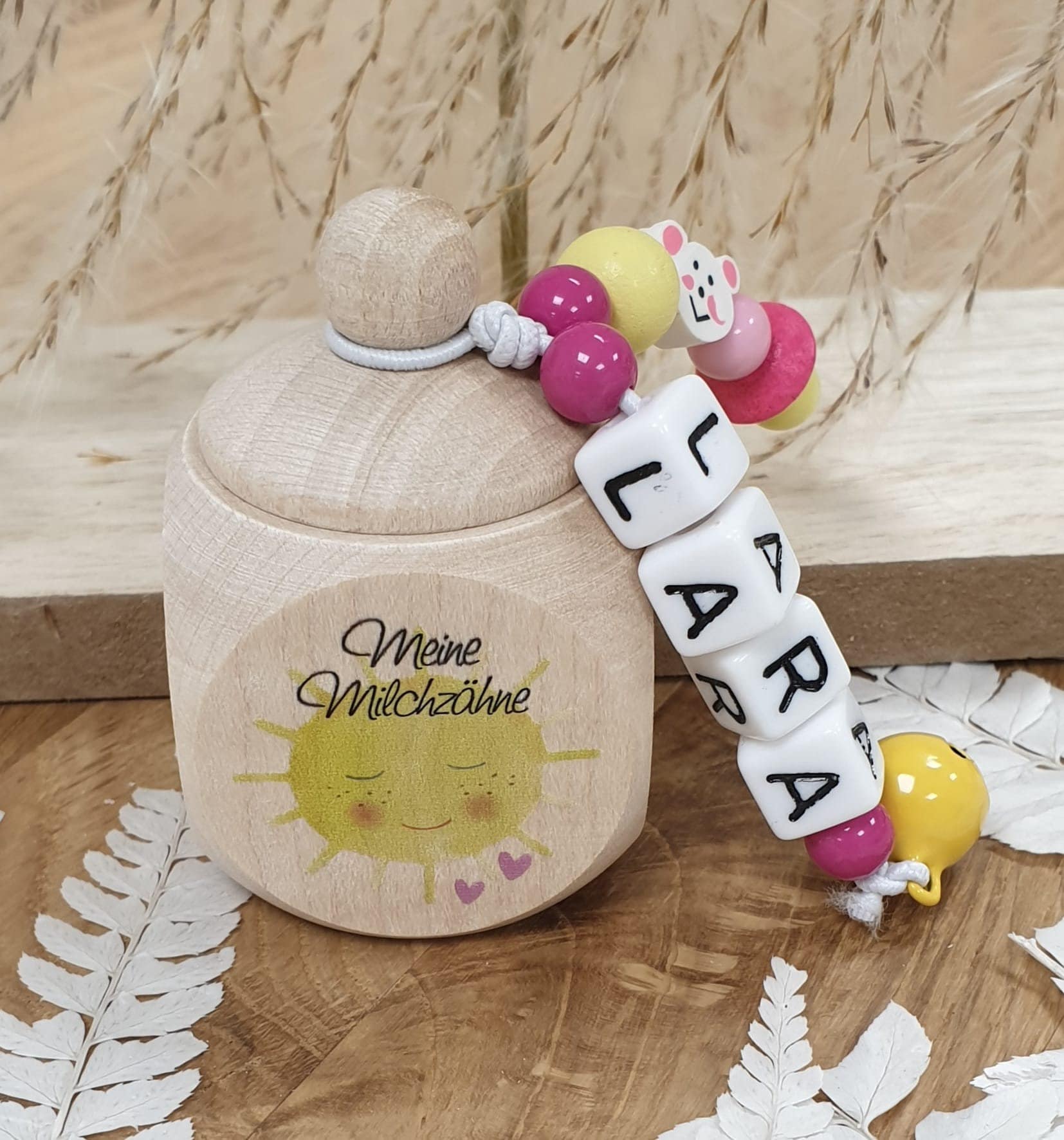 Zahndose Aus Holz Sonne - Personalisiert Zur Aufbewahrung Der Milchzähne von meinkerzenshop