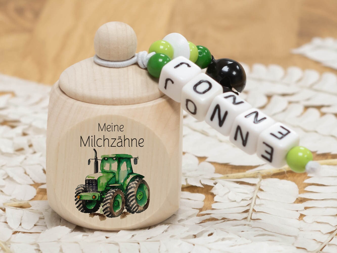 Zahndose Aus Holz Traktor - Personalisiert Zur Aufbewahrung Der Milchzähne von meinkerzenshop