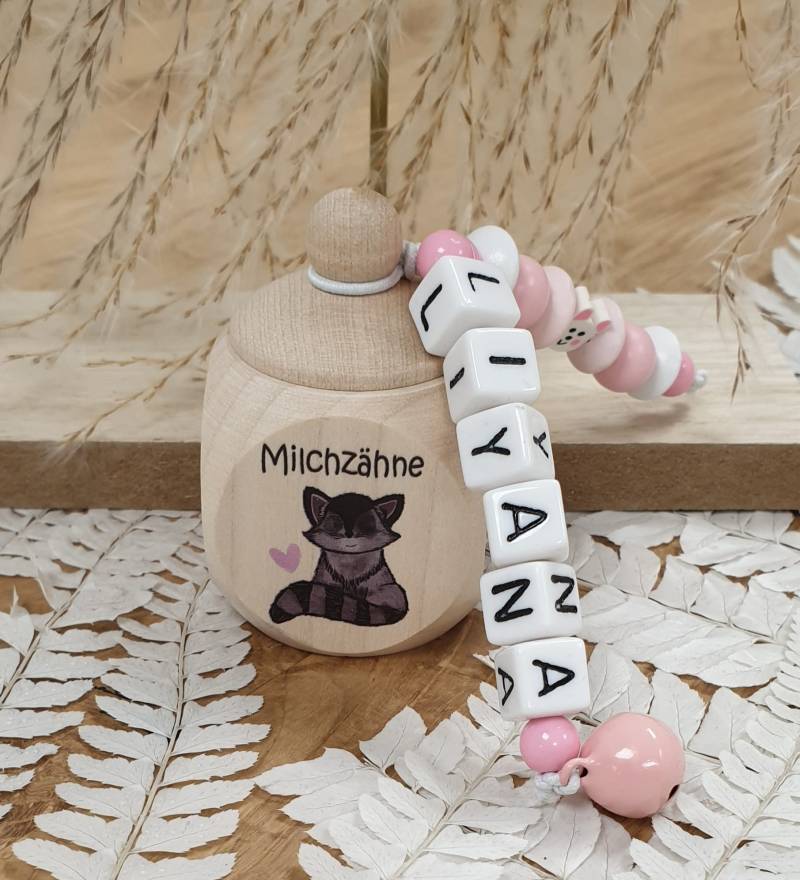 Zahndose Aus Holz Waschbär Mit Herz - Personalisiert Zur Aufbewahrung Der Milchzähne von meinkerzenshop