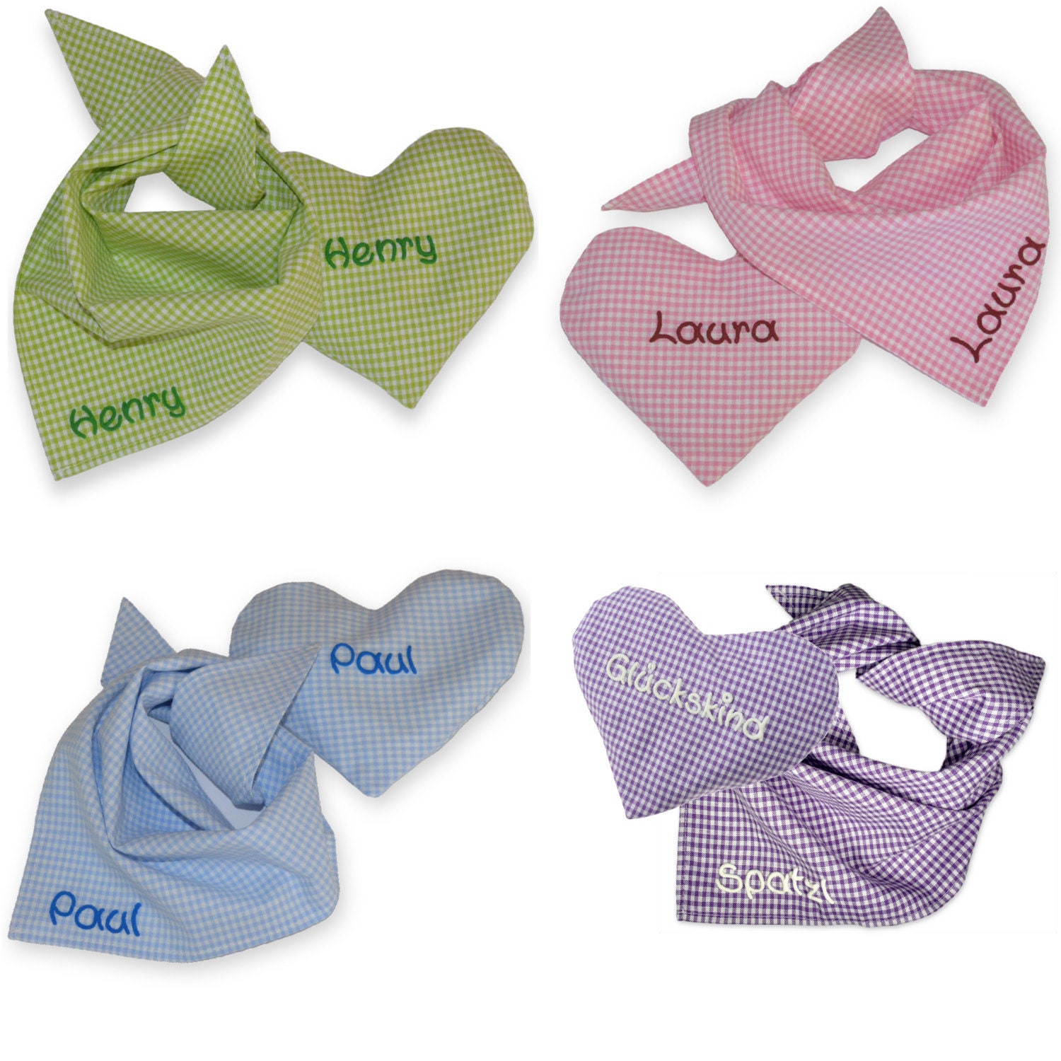 Geschenkset Bestehend Aus Herzkissen + Halstuch Kariert Mit Namen Personalisiertes Geschenk Zur Geburt Taufe Geburtstagsgeschenk Baby von meinnameManufaktur