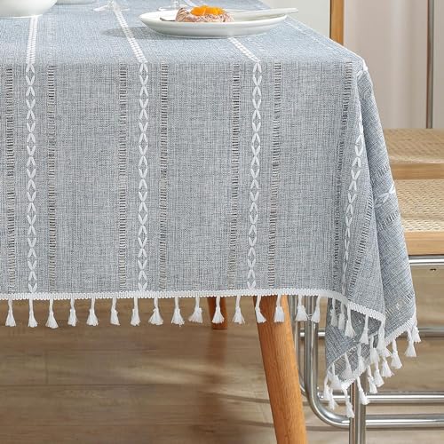 meioro Böhmische Tischdecke für Küche Dekoration, 100cm Makramee Tischtuch mit Quasten, Rechteckige Leinen Tischwäsche, Gestreifte Tafeldecke Mesh Tischdecken für Esstisch Tabletop(Grau) von meioro