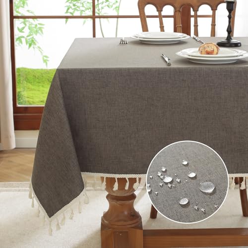 meioro Rechteckige Tischdecke, Wasserbeständige mit Lotuseffekt Quaste Tischtuch Polyester Tischabdeckung, Wasserdicht Tischdecken Tischschutz für Küche Esszimmer Dekoration (Kaffee,140x220cm) von meioro