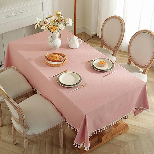 meioro Rechteckige Tischdecke Volltonfarbe Tischwäsche Quaste Tischdecken Baumwolle Leinen Tablecloth Tischtuch Geeignet für Home Küche Dekoration(Rot,140×140cm) von meioro