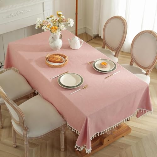 meioro Rechteckige Tischdecke Volltonfarbe Tischwäsche Quaste Tischdecken Baumwolle Leinen Tablecloth Tischtuch Geeignet für Home Küche Dekoration(Rot,140×300cm) von meioro