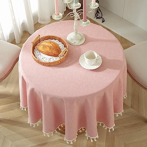 meioro Rund Tischdecke Volltonfarbe Tischwäsche Quaste Tischdecken Baumwolle Leinen Tablecloth Tischtuch Geeignet für Home Küche Dekoration(Rot, Durchmesser 100cm) von meioro