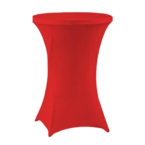 meioro Stretch Stehtischhusse Ø 60cm Polyester Enge Tischdecke, Abwaschbar Rund Husse, Faltenresistente Hussen mit Verstärkung im Fußbereich Geeignet für Stehtisch Bistrotisch (Rot,60Dx110H cm) von meioro