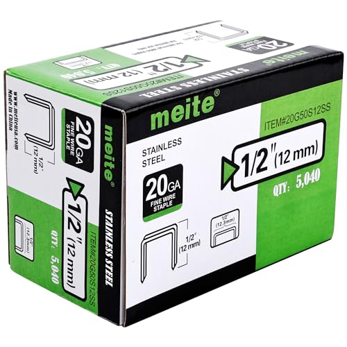 meite 20 Gauge 1/2 Zoll Krone Heftklammern in Edelstahl 304, 1/2 Zoll Länge 50 Serie, 5.000 Stück/Box (1) von meite