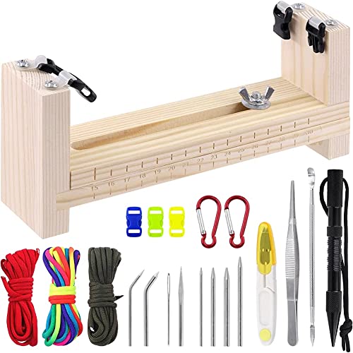 meiyan 1 Set Paracords Bracelet Jig Kit, Adjustable Wood Weaving Jig Bracelet Maker mit Knotter Tool Lacing Needles von meiyan