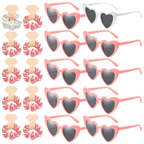 mellystore 20 Stück JGA Brille Team Braut Haargummi,Herz Sonnenbrille JGA, Partybrille Herz Brille, Team Bride Armbänder, Bride to be Deko, JGA Deko Accessoires für Junggesellinnenabschied Frauen von mellystore