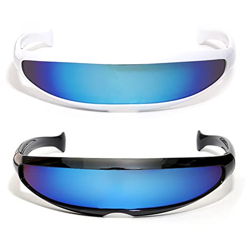 mellystore 2pcs Futuristische Verspiegelte Sonnenbrille Coole Schnelle Brille Rave Novelty Schmale Partybrille Space Alien Brille Zyklop Sonnenbrille für Foto Requisiten Brille Spielzeug Cosplay von mellystore