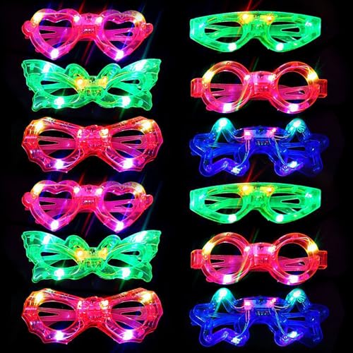 mellystore LED Leuchtbrille 12 Stück LED Brille, Neon Partybrille Leuchtende Brille Flashing LED Sonnenbrille, Mitgebsel Kindergeburtstag für Karneval Halloween Weihnachten Geburtstag Neujahrsparty von mellystore