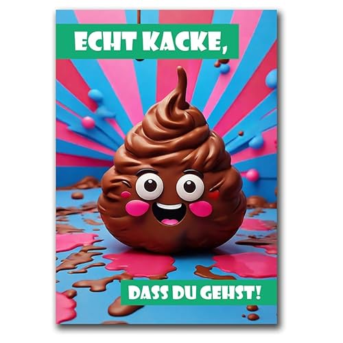 Grußkarte Abschied Kollegen lustig XL groß Design Abschiedskarte Büro Ruhestand Rente Umzug Auswandern Freunde Maxi-Klappkarte groß A5 originell Humor Set mit Umschlag Echt Kacke von melon Spark