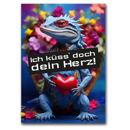 Karte Weihnachten Geburtstag Liebe Grußkarte Dankeskarte Ich küss' doch dein Herz Happy Birthday XL groß Design Freunde Feiern Bedanken Respekt Maxi-Klappkarte groß A5 Set mit Umschlag von melon Spark