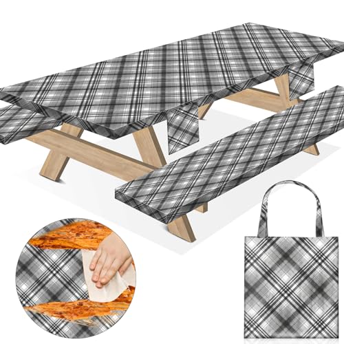 memKiya Picknick-Tischdecke mit Bankbezügen, 183 x 76 cm, 3-teilig, Camping-Tischdecke mit wasserdichten, rechteckigen Campingtüchern für draußen, elastisches Tuch, Wohnmobil-Zubehör, Abdeckungen für von memKiya