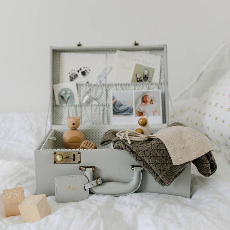 Personalisierte Erinnerungsbox in Grau, Erinnerungskiste Baby, Taufgeschenk Für Jungen von meminio