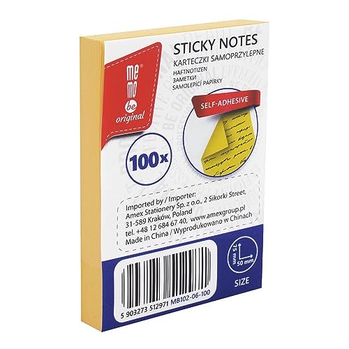 MEMOBE Haftnotizen Klebezettel – Sticky Notes – Haftnotizen Set – Selbstklebende Notizzettel – Postit Haftnotizen – Reusable Sticky Notes – Pastel Sticky Notes – 50x75mm 100 Karten - Gelb von memobe