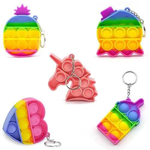 mengamu Mini pop it Schlüsselanhänger Set 5 Stück, Fidget Toys Anti Stress Spielzeug für Junge und Mädchen, Schlüsselanhänger Kinder, Mitbringsel oder Mitgebsel von mengamu